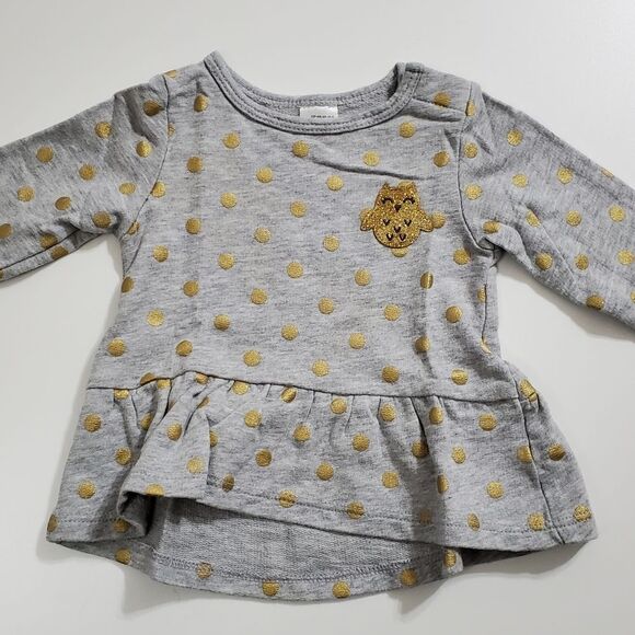 Carter's Baby Girls Grey & Gold Glitter Polka Dot Owl Sweatshirt Size 6m - Picture 1 of 6